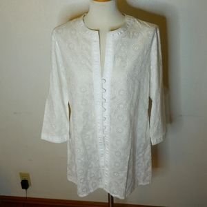 2)NWT CHICO'S White Cotton Eyelet Tunic Top